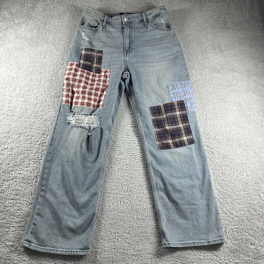 Hollister Patchwork Jeans Womens 11S 30x29 High Rise Baggy Retro Rocker‎ Grunge